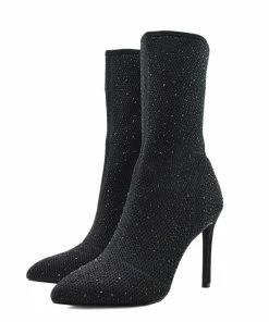 Kickfootwear Flaunt Glitter Mesh Sock Party Stiletto Boots - Black