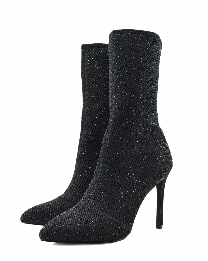 Kickfootwear Flaunt Glitter Mesh Sock Party Stiletto Boots - Black 2 Kickfootwear Flaunt Glitter Mesh Sock Party Stiletto Boots - Black