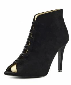 Kickfootwear WOMENS Sofia Peep Toe Button Stiletto Heel Ankle Booties - Black