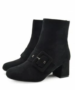 Kickfootwear Megan Retro Buckle Block Heel Casual Boot - Black