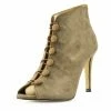 Kickfootwear WOMENS Sofia Peep Toe Button Stiletto Heel Ankle Booties - Taupe