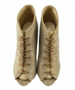Kickfootwear WOMENS Sofia Peep Toe Button Stiletto Heel Ankle Booties - Taupe