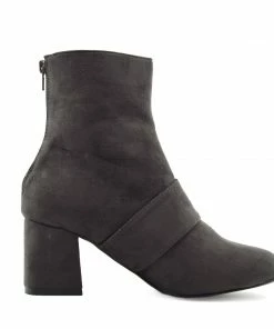 Kickfootwear Megan Retro Buckle Block Heel Casual Boot - Grey
