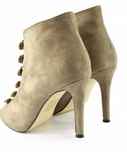 Kickfootwear WOMENS Sofia Peep Toe Button Stiletto Heel Ankle Booties - Taupe