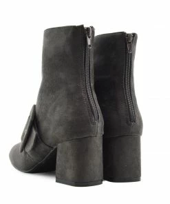 Kickfootwear Megan Retro Buckle Block Heel Casual Boot - Grey