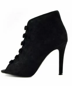 Kickfootwear WOMENS Sofia Peep Toe Button Stiletto Heel Ankle Booties - Black