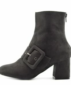 Kickfootwear Megan Retro Buckle Block Heel Casual Boot - Grey