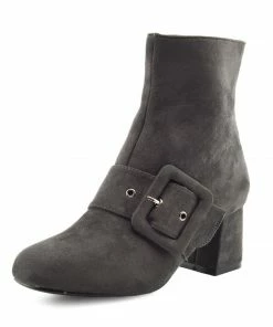Kickfootwear Megan Retro Buckle Block Heel Casual Boot - Grey