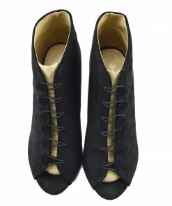 Kickfootwear WOMENS Sofia Peep Toe Button Stiletto Heel Ankle Booties - Black