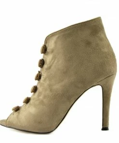 Kickfootwear WOMENS Sofia Peep Toe Button Stiletto Heel Ankle Booties - Taupe