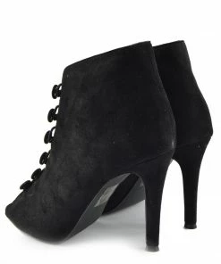 Kickfootwear WOMENS Sofia Peep Toe Button Stiletto Heel Ankle Booties - Black