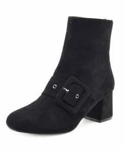 Kickfootwear Megan Retro Buckle Block Heel Casual Boot - Black