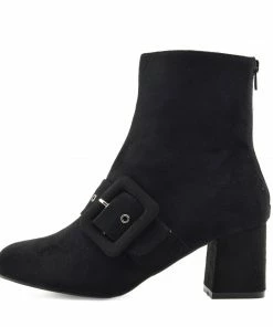 Kickfootwear Megan Retro Buckle Block Heel Casual Boot - Black