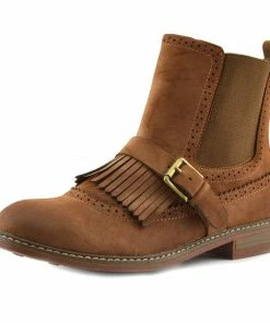 Kickfootwear Brogue Detail Pull On Fringe Chelsea Style Boots - Tan