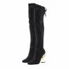 Kickfootwear Sadie Over The Knee Thigh High Block Metallic Heel Boots - Black WOMENS