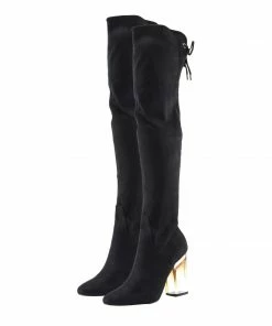 Kickfootwear Sadie Over The Knee Thigh High Block Metallic Heel Boots - Black WOMENS