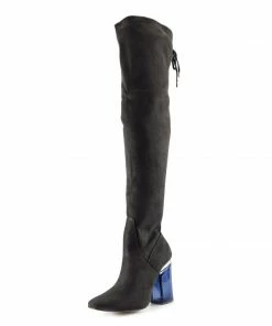 Kickfootwear WOMENS Sadie Over The Knee Blue Perspex Heel Boots - Grey