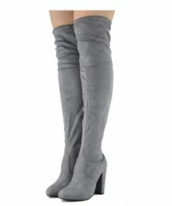 Kickfootwear WOMENS Sadie Over The Knee Block Metallic Heel Boots - Grey Silver
