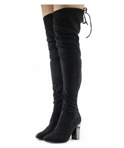 Kickfootwear Sadie Over The Knee Thigh High Block Metallic Heel Boots - Black WOMENS
