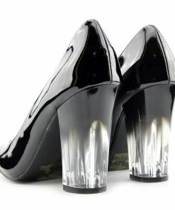 Kickfootwear WOMENS Clear Heel Patent Court Shoes - Black Patent