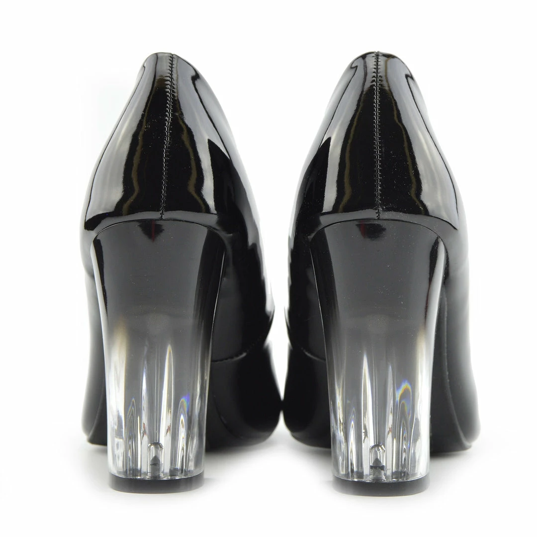 Kickfootwear WOMENS Clear Heel Patent Court Shoes - Black Patent 3 Kickfootwear WOMENS Clear Heel Patent Court Shoes - Black Patent