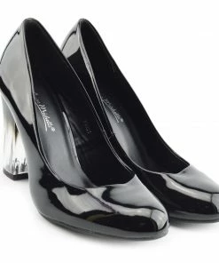 Kickfootwear WOMENS Clear Heel Patent Court Shoes - Black Patent 9 Kickfootwear WOMENS Clear Heel Patent Court Shoes - Black Patent