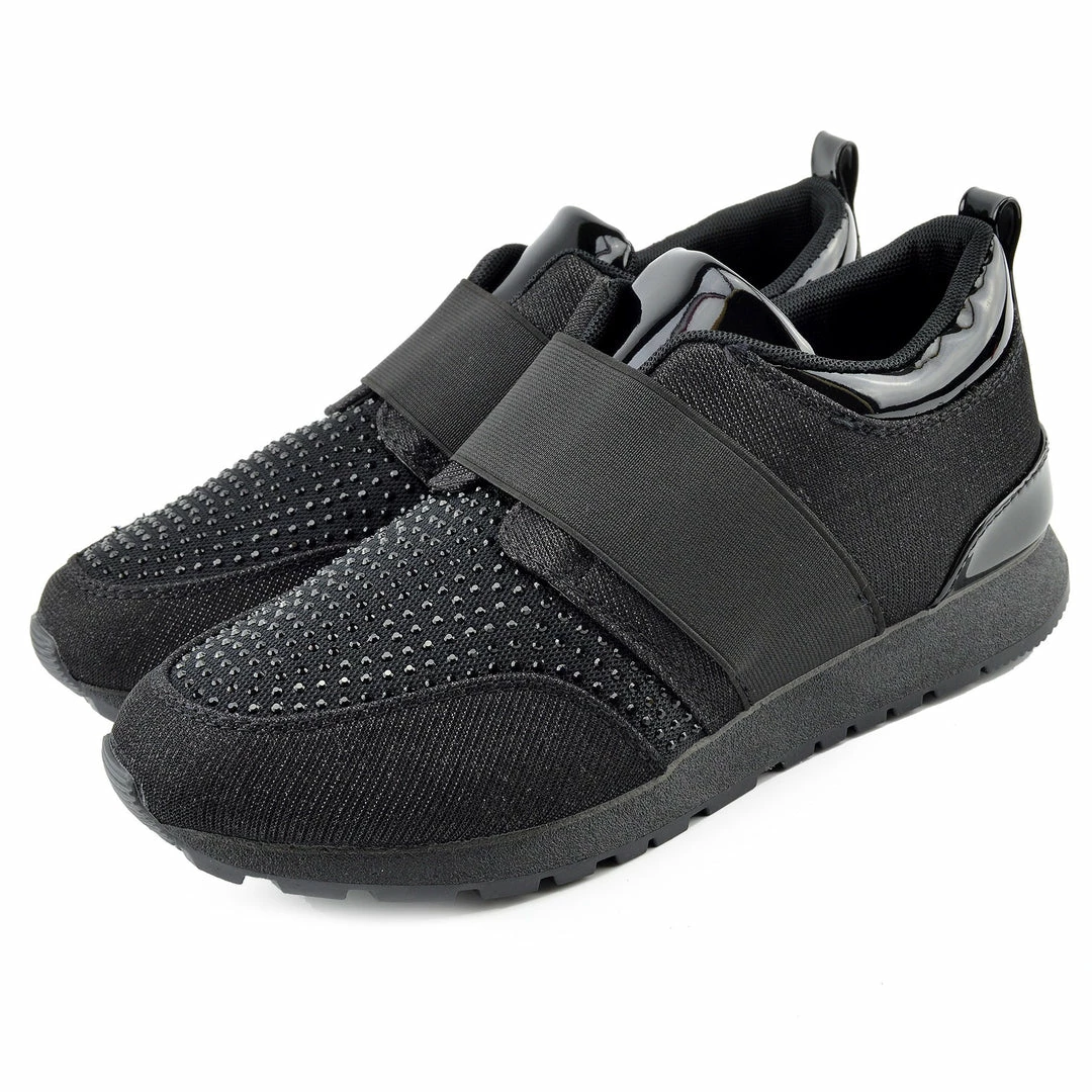 Kickfootwear WOMENS Parker Sparkle Glitter Trainers - Black Shine 1 Kickfootwear WOMENS Parker Sparkle Glitter Trainers - Black Shine