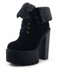 Kickfootwear WOMENS Robyn Cleated Platform Sole Soft Folded Top Lace Up Shoes - Black - 1