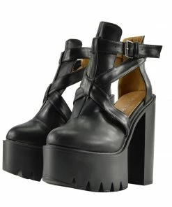 Kickfootwear WOMENS Robyn Cut Out Buckle Cleated Platform Shoes - Black D4660 6 Kickfootwear WOMENS Robyn Cut Out Buckle Cleated Platform Shoes - Black D4660