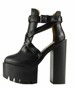 Kickfootwear WOMENS Robyn Cut Out Buckle Cleated Platform Shoes - Black D4660