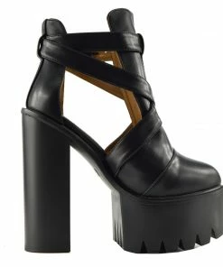 Kickfootwear WOMENS Robyn Cut Out Buckle Cleated Platform Shoes - Black D4660