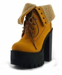 Kickfootwear Robyn Cleated Platform Soft Folded Top Lace Up Shoes - Honey WOMENS