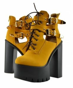 Kickfootwear WOMENS Robyn Cut Our Buckle Cleated Platform Shoes - Honey D4779