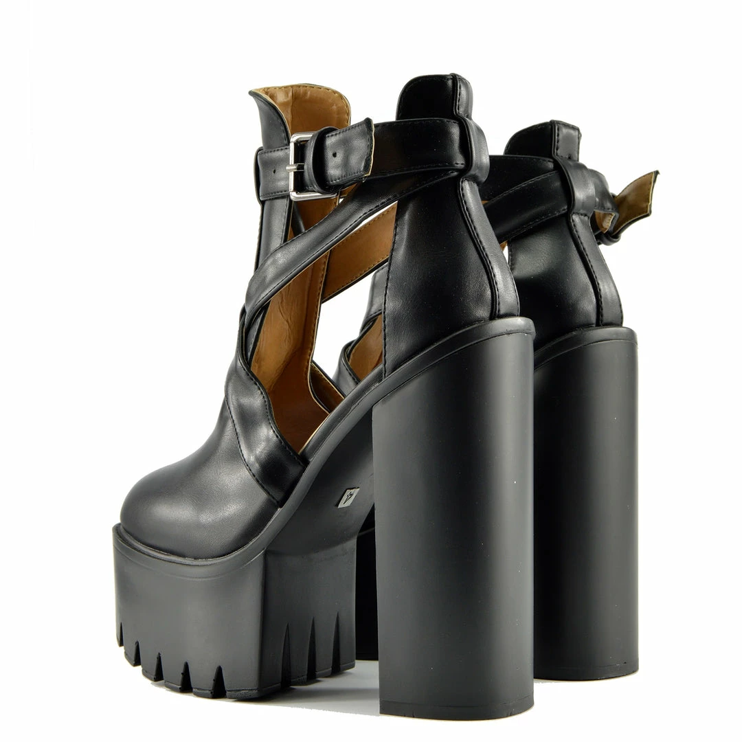 Kickfootwear WOMENS Robyn Cut Out Buckle Cleated Platform Shoes - Black D4660 4 Kickfootwear WOMENS Robyn Cut Out Buckle Cleated Platform Shoes - Black D4660