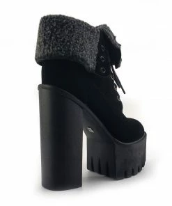 Kickfootwear WOMENS Robyn Cleated Platform Sole Soft Folded Top Lace Up Shoes - Black - 1