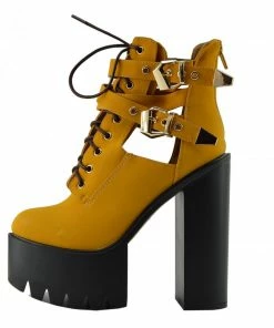 Kickfootwear WOMENS Robyn Cut Our Buckle Cleated Platform Shoes - Honey D4779