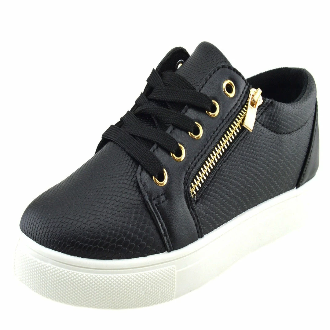 Kickfootwear Chunky Sole Croc Finish Fashion Trainers - Black White WOMENS 1 Kickfootwear Chunky Sole Croc Finish Fashion Trainers - Black White WOMENS