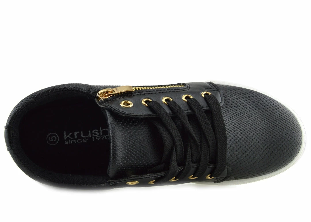 Kickfootwear Chunky Sole Croc Finish Fashion Trainers - Black White WOMENS 4 Kickfootwear Chunky Sole Croc Finish Fashion Trainers - Black White WOMENS