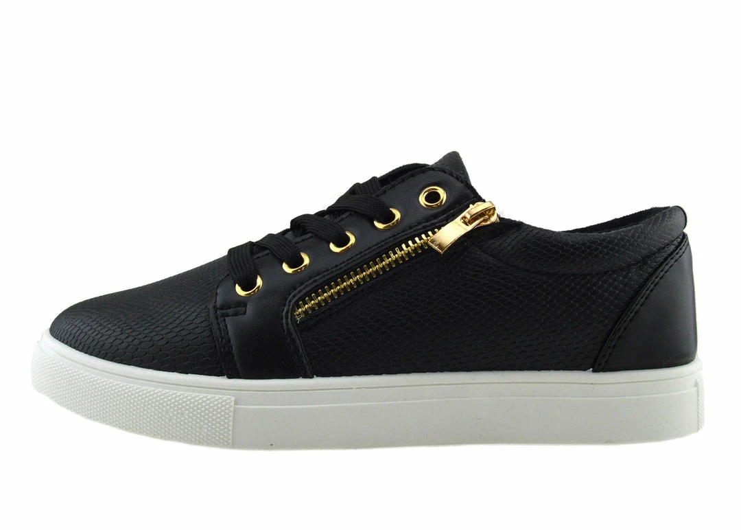 Kickfootwear Chunky Sole Croc Finish Fashion Trainers - Black White WOMENS 2 Kickfootwear Chunky Sole Croc Finish Fashion Trainers - Black White WOMENS