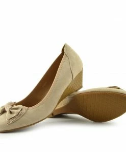 Kickfootwear Low Bow Wedge Smart Shoes - Nude