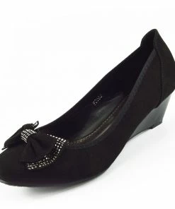 Kickfootwear WOMENS Low Bow Wedge Smart Shoes - Black