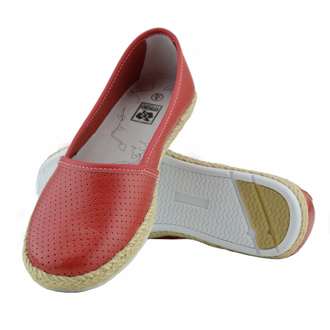 Kickfootwear WOMENS Dalton Espadrille Slip On Flat Loafer Pumps - Red 5 Kickfootwear WOMENS Dalton Espadrille Slip On Flat Loafer Pumps - Red