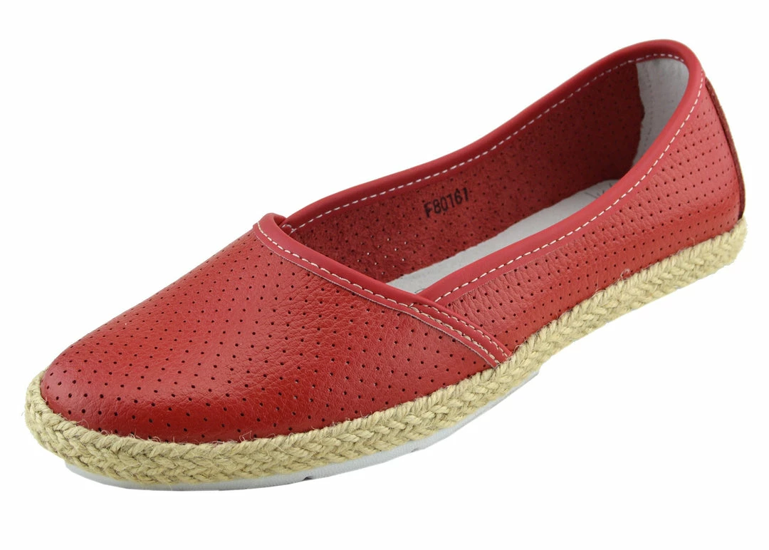Kickfootwear WOMENS Dalton Espadrille Slip On Flat Loafer Pumps - Red 3 Kickfootwear WOMENS Dalton Espadrille Slip On Flat Loafer Pumps - Red