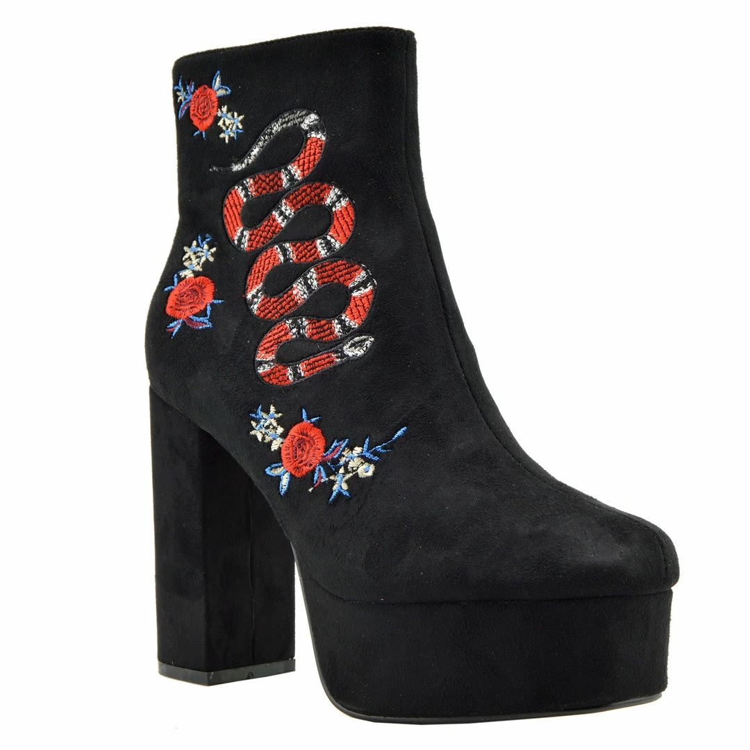 Kickfootwear Camden Snake Chunky Platform Ankle Boots - Black WOMENS 5 Kickfootwear Camden Snake Chunky Platform Ankle Boots - Black WOMENS