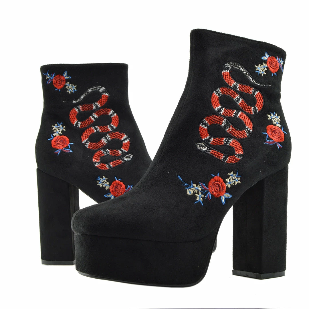 Kickfootwear Camden Snake Chunky Platform Ankle Boots - Black WOMENS 2 Kickfootwear Camden Snake Chunky Platform Ankle Boots - Black WOMENS