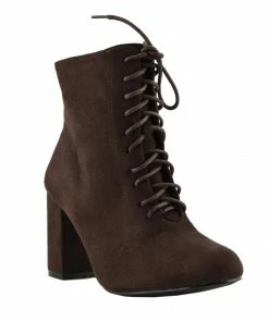 Kickfootwear Bronx Block Heel Lace Up Zip Ankle Boots- Brown
