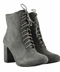 Kickfootwear Bronx Block Heel Lace Up Zip Ankle Boots- Grey WOMENS