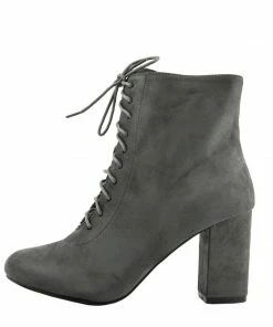 Kickfootwear Bronx Block Heel Lace Up Zip Ankle Boots- Grey WOMENS