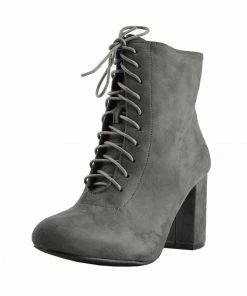 Kickfootwear Bronx Block Heel Lace Up Zip Ankle Boots- Grey WOMENS