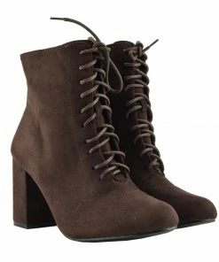 Kickfootwear Bronx Block Heel Lace Up Zip Ankle Boots- Brown